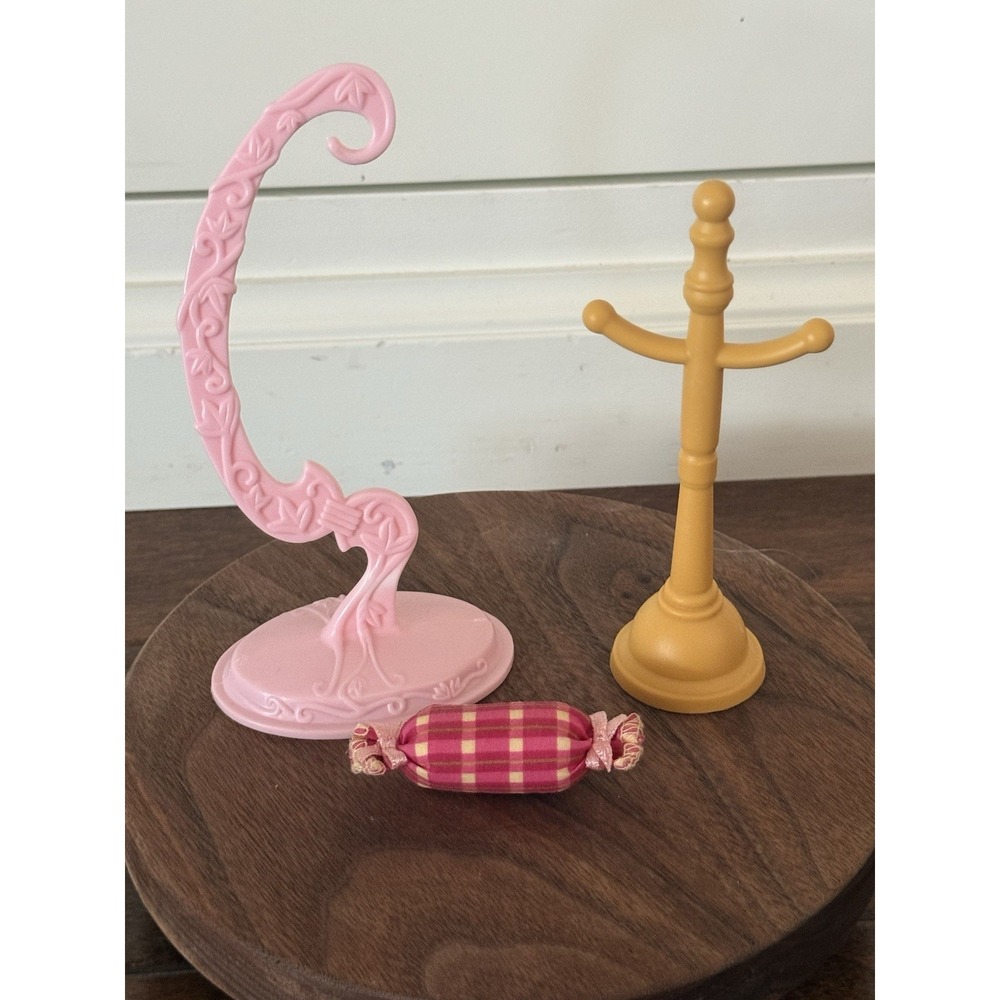 Fisher Price Loving Family Pink Parrot Cage Hook Coat Rack Red Bolster Pillow